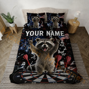 Maxcorners Darts Black Red Blue American Raccoon Bedding Set 3D All Over Printed