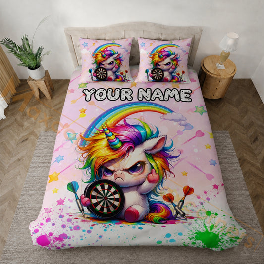 Maxcorners Darts Colorful Rainbow Unicorn Bedding Set 3D All Over Printed