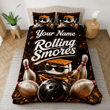 Maxcorners Rolling S’mores Bowling Funny Personalized Name Unisex 3D Bedding Set
