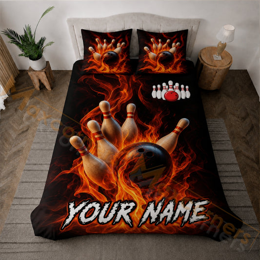 Maxcorners Bowling Fire Strike Bedding Set 3D All Over Printed Custom Name