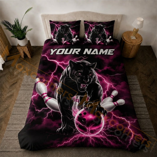 Maxcorners Bowling Black Pink Panther Lightning Bedding Set 3D All Over Printed