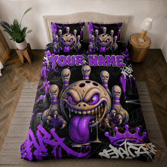 Maxcorners Bowling Purple Black Monster Graffiti Bedding Set 3D All Over Printed