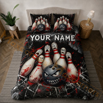 Maxcorners Bowling Black Red Angry Strike Bedding Set 3D All Over Printed