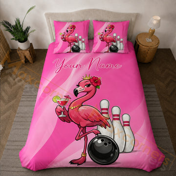 Maxcorners Bowling Pink Flamingo Queen Bedding Set 3D All Over Printed