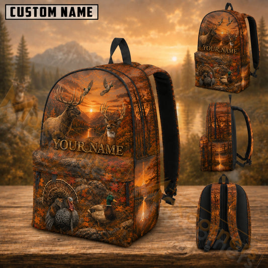 Maxcorners Hunting Fall Mountain River Wildlife Duck Turkey Buck Custom Name 3D Backpack