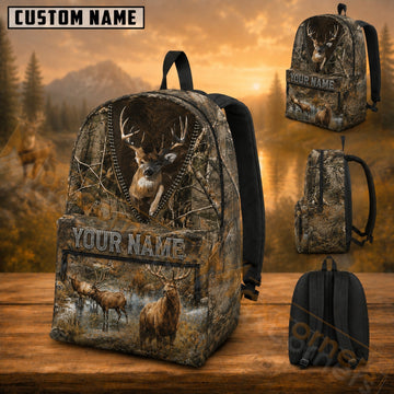 Maxcorners Hunting Buck Wildlife Nature Tree Camo Custom Name 3D Backpack