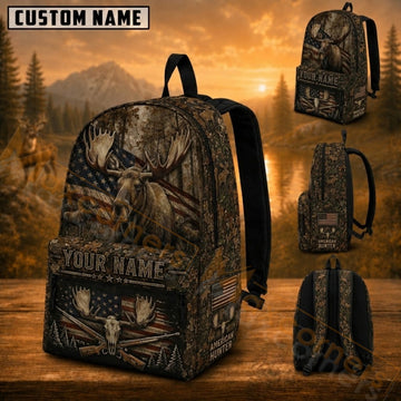 Maxcorners Hunting Moose American Hunter Camouflage Custom Name 3D Backpack