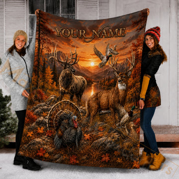 Maxcorners Hunting WildLife Autumn Lake Custom Name 3D Blanket