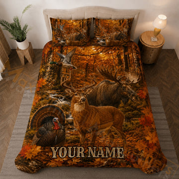 Maxcorners Hunting WildLife Autumn Forest Bedding Set 3D Printed Custom Name