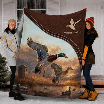 Maxcorners Hunting Mallard Duck Sunset Brown Custom Name 3D Blanket