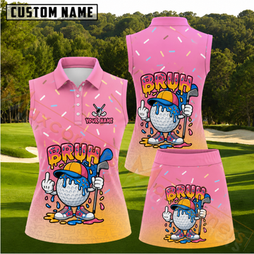 Maxcorners Pink Sprinkles Bruh Dripping Golf Ball Personalized Name 3D Golf Shirt and Skirt