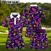 Maxcorners Purple Neon Flamingo Margarita Tropical Pattern 3D Golf Shirt and Skirt (No Personalized Name)