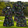 Maxcorners Black Multicolor Neon Golf Club Pattern 3D Golf Shirt and Skirt (No Personalized Name)