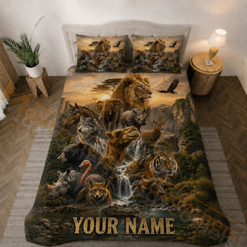 Maxcorners Golden Wildlife Kingdom Safari Bedding Set 3D Print Custom Name
