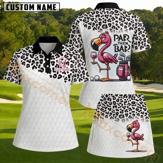 Maxcorners Pink Leopard Flamingo Wine Golfer Personalized Name 3D Golf Shirt and Skirt