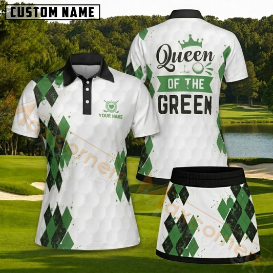 Maxcorners Green and Black Argyle Queen of the Green Personalized Name