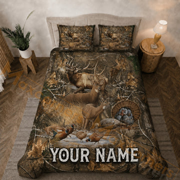 Maxcorners Brown Camo Deer Elk Turkey Wildlife Bedding Set 3D Print Custom Name