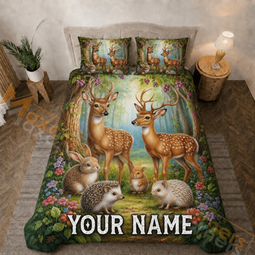 Maxcorners Enchanted Deer Woodland Friends Floral Bedding Set 3D Print Custom Name