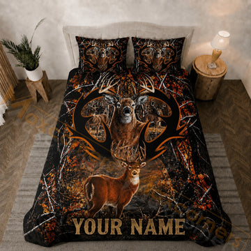 Maxcorners Personalized Deer Hunting Bedding Set Whitetail Buck Camo Forest Custom Name