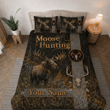 Maxcorners Personalized Moose Hunting Bedding Set Moose Hunter Deer Skull Rustic Camo Custom Name