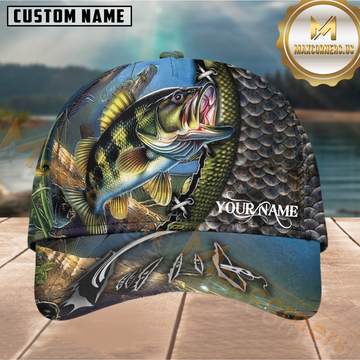Maxcorners Fishing Largemouth Bass Scale Pattern Outdoor Scene Customized Name 3D Cap