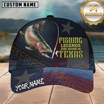 Maxcorners Fishing Rainbow Trout Texas Flag Legend Customized Name 3D Cap