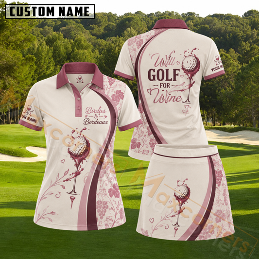 Maxcorners Cream Burgundy Will Golf For Wine Personalized Name 3D Golf Shirt and Skirt