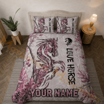 Maxcorners Personalized Horse Bedding Set Pink Camo Horse Lover Custom Name