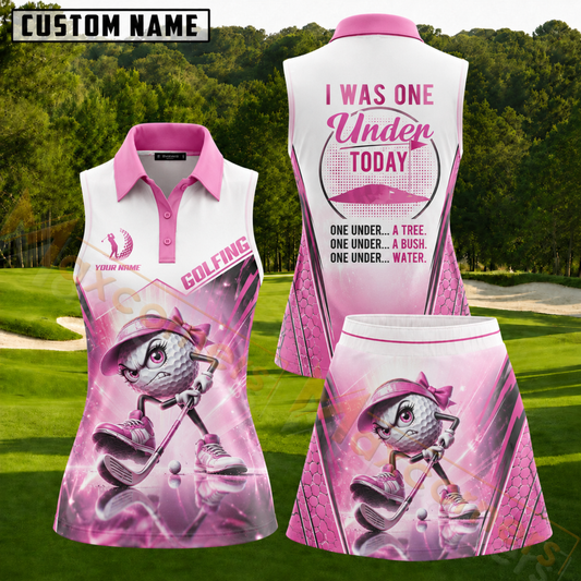 Maxcorners Pink Sassy Golf Ball Personalized Name 3D Golf Shirt and Golf Skirt