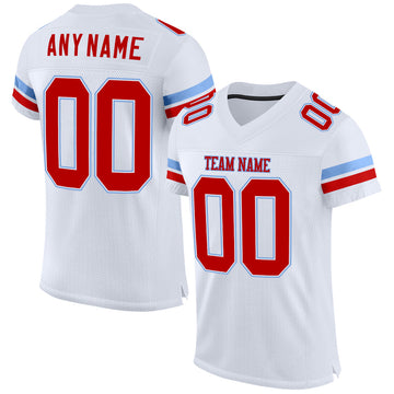 Maxcorners Custom White Red-Light Blue Mesh Authentic Football Jersey LM2605