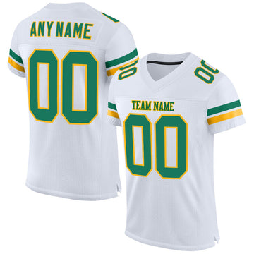 Maxcorners Custom White Kelly Green-Gold Mesh Authentic Football Jersey LM2605