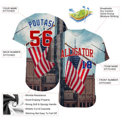 Maxcorners Custom Light Blue Red-White 3D American Flag Fashion Premium Baseball Jersey LM0210
