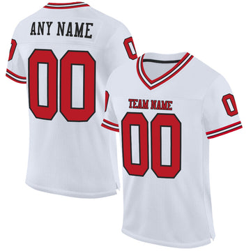 Maxcorners Custom White Red-Black Mesh Authentic Throwback Football Jersey LM2605