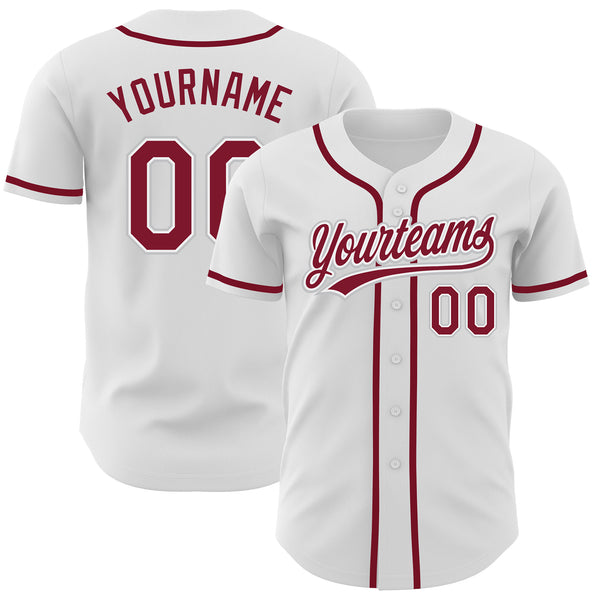 Maxcorners Custom White Crimson-Gray Authentic Baseball Jersey
 LM0609