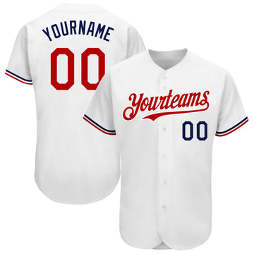 Maxcorners Custom White Red-Navy Authentic Baseball Jersey LM0609
