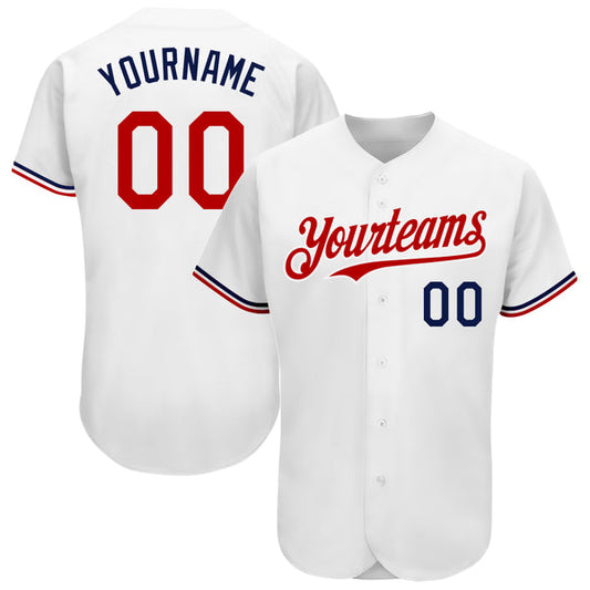 Maxcorners Custom White Red-Navy Authentic Baseball Jersey LM0609