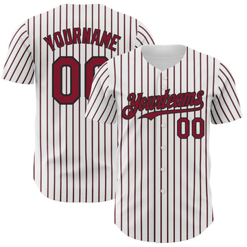 Maxcorners Custom White (Black Crimson Pinstripe) Crimson-Black Authentic Baseball Jersey LM2605