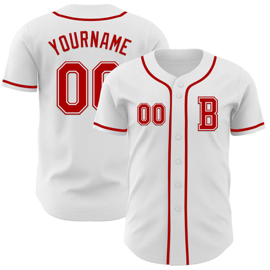 Maxcorners Custom White Red Authentic Baseball Jersey LM0609