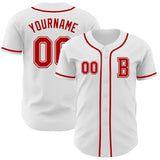 Maxcorners Custom White Red Authentic Baseball Jersey
 LM0609
