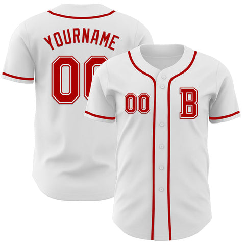 Maxcorners Custom White Red Authentic Baseball Jersey
 LM0609