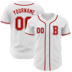 Maxcorners Custom White Red Authentic Baseball Jersey LM0609