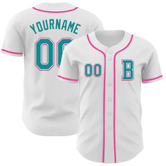 Maxcorners Custom White Teal-Pink Authentic Baseball Jersey LM0609