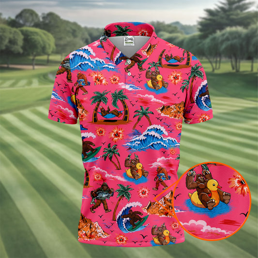 Maxcorners Pink Bigfoot Aloha Beach Vacation Golf Shirt, Golf Polo For Women, Printed Golf Shirt LM1507