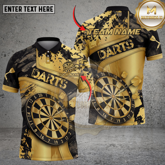 Maxcorners Darts Polo Shirt Gold Grunge Dartboard Graphic Multicolor Options Personalized Name, Team Name 3D Shirt (4 Colors)