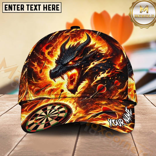Maxcorners Darts Fire Dragon and Dartboard Personalized Name 3D Classic Cap