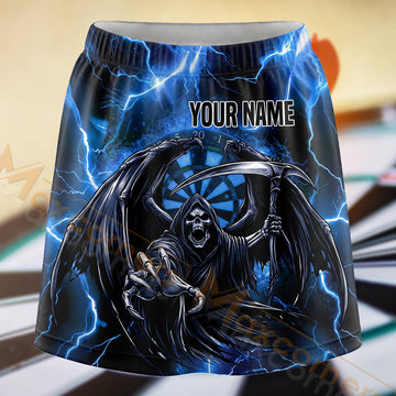 Maxcorners Darts Blue Lightning Grim Reaper Dartboard Personalized 3D Skort, Skirts With Shorts