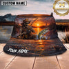 Maxcorners Skeleton Angler Fishing Sunset Personalized Name 3D Bucket Hat (12 Fish Species)