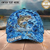 Maxcorners Fishing Blue Honeycomb Water Splash Personalized Name 3D Cap (12 Fish Species)