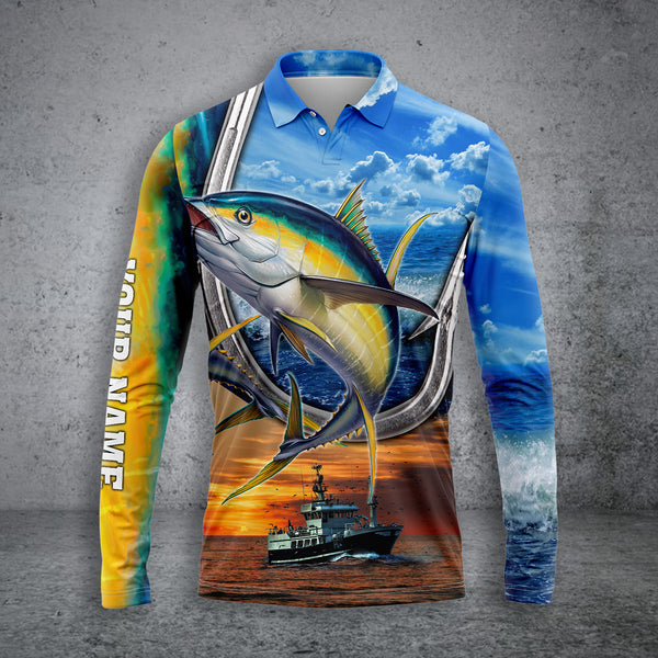 Maxcorners Yellowfin Tuna Fishing Customize Name 3D Shirts