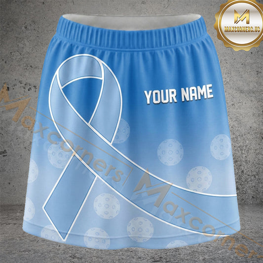 Maxcorners Pickleball Sky Blue Awareness Ribbon Ball Personalized 3D Skort, Skirts With Shorts